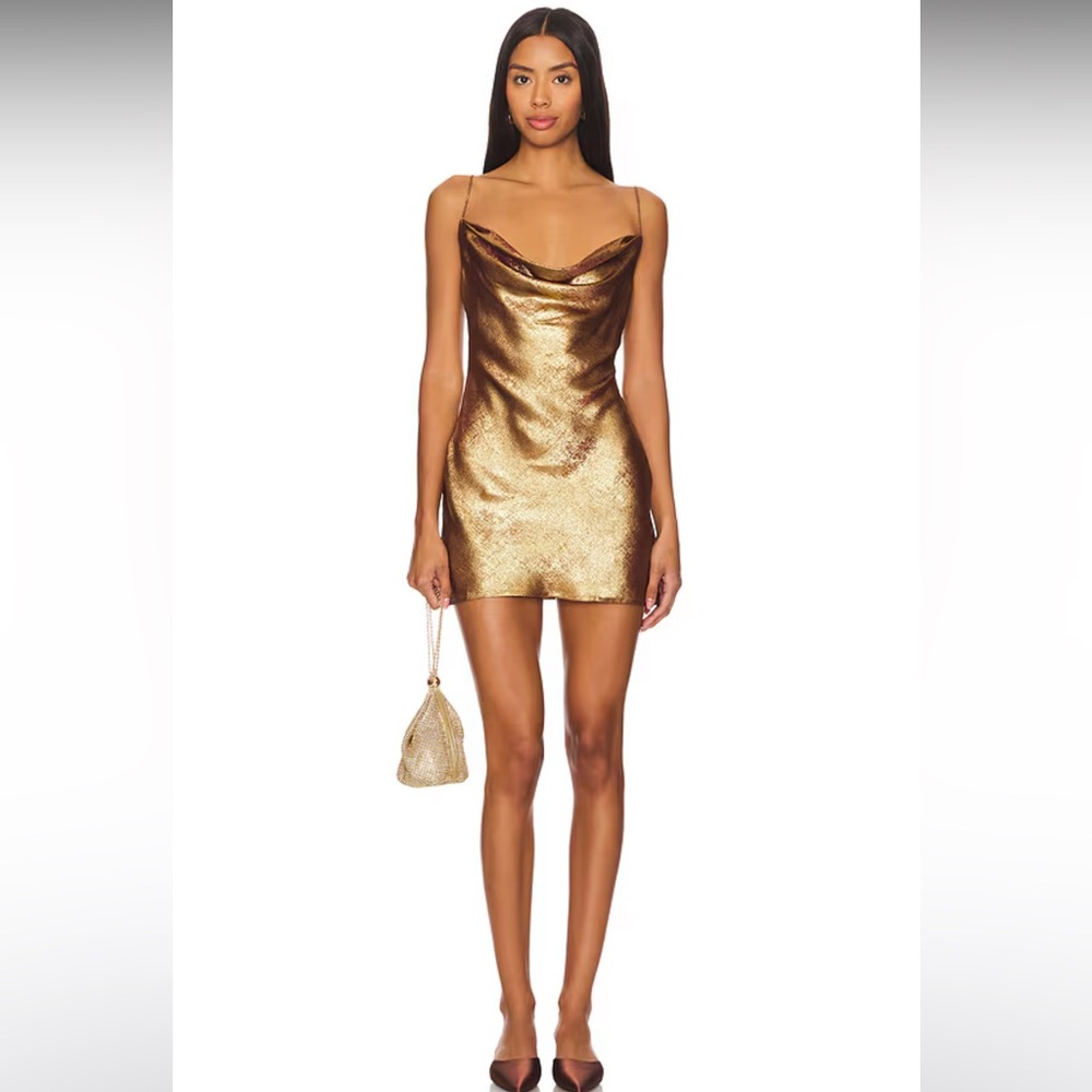 NWT Superdown Metallic Gold Mini Dress – Revolve, Party, XS